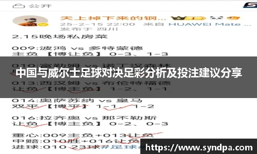 中国与威尔士足球对决足彩分析及投注建议分享